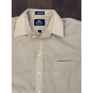 Stafford Mens Size 15.5 Short Sleeve Button‎ Down Tan Beige Shirt Wrinkle-Free